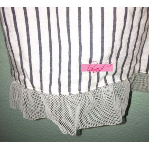 Vertical Striped Navy Lace Mesh Empire Waist Babydoll Flowy Sleeveless Tank Top - Picture 3 of 4